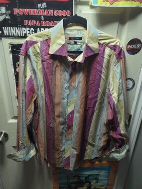 Yellow Robert Graham Button Down Flip Cuff shirt XXL 2XL